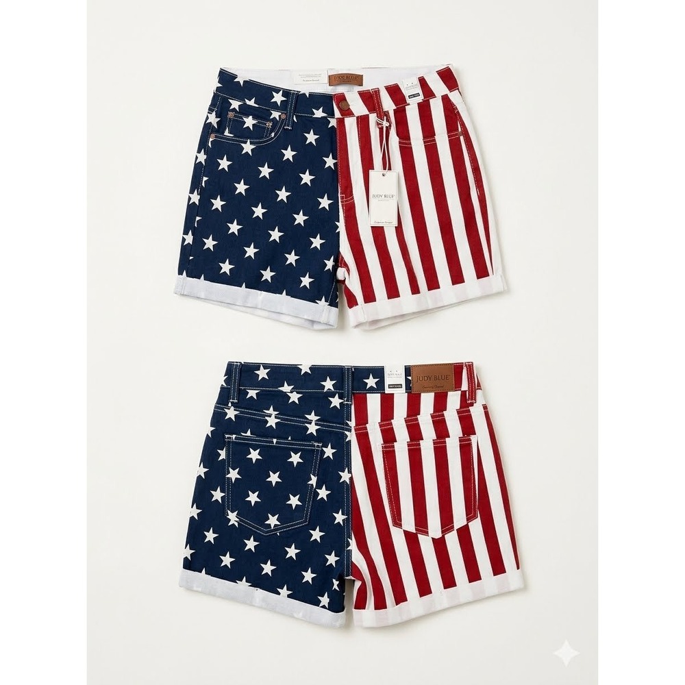 Judy Blue Womens High Waist Stars and Stripes Patriotic Denim Shorts 1XL NWTs